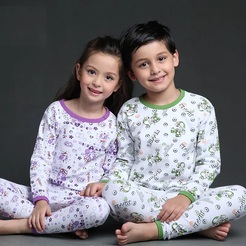 Детский пижамный комплект унисекс из хлопка с длинными рукавами, пижамы для девочек на весну и осень, комплект детской одежды для сна