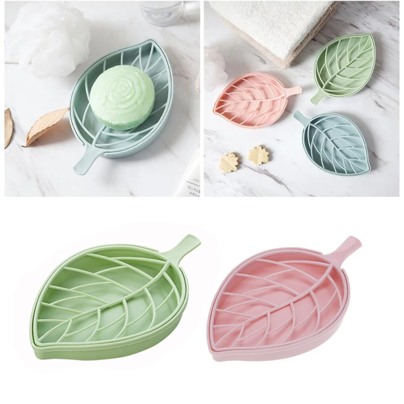 Double Layer Leaf Shape Drain Soap Dish Storage Box Container Portable Leaf Modeling Soap Dishes