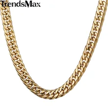 Trendsmax 12mm Ancho Chapado En Oro de Acero Inoxidable 316L del Encintado Flat Enlace Collar Mens Boys Cadena Joyería HN76