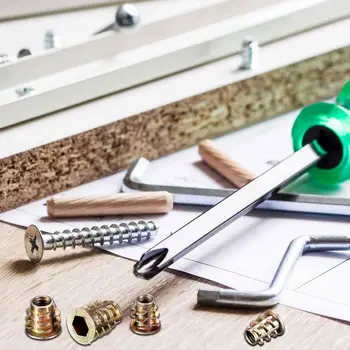 

100 PCS M4/ M5/ M6/ M8/ M10 Zinc Alloy Furniture Hex Socket Screw Inserts Threaded Insert Nuts Assortment Tool Kit for Wood