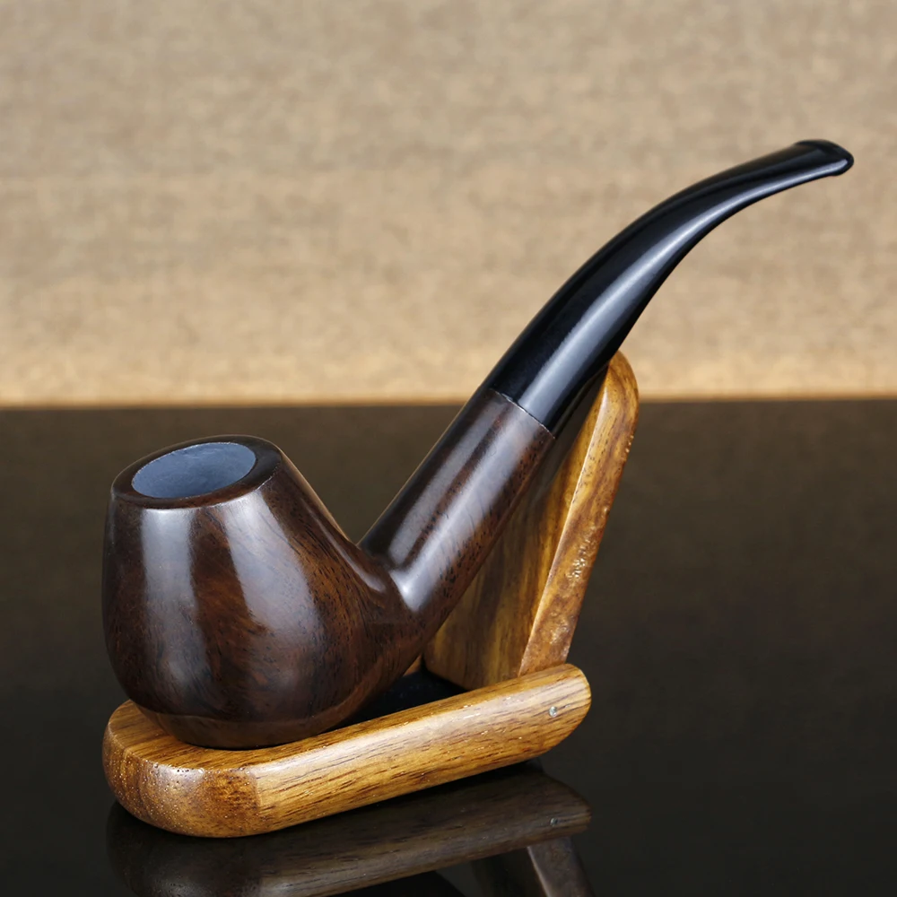

New Bent Ebony Wood Pipe 9mm Filter Handmade Tobacco Smoking Pipe free tools set Wooden Pipe Tobacco Pipe Smoke Accessory