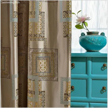 

Classical Chinese checks champagne Curtains for Living Room Window Modern Curtain