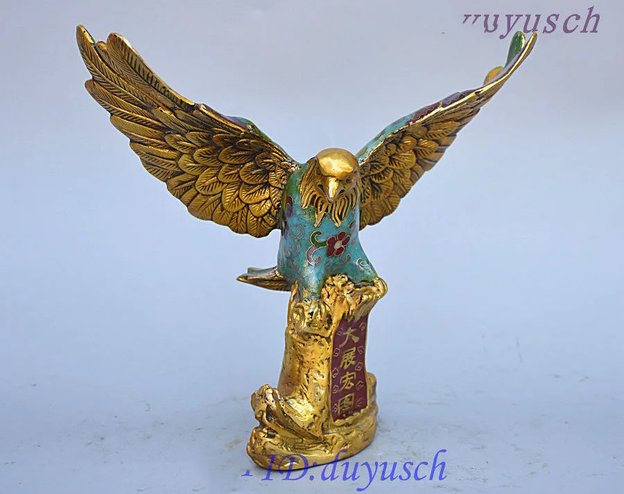 

wedding decoration Chinese Folk FengShui Bronze Cloisonne successful Eagle hawk King Adorn Statue