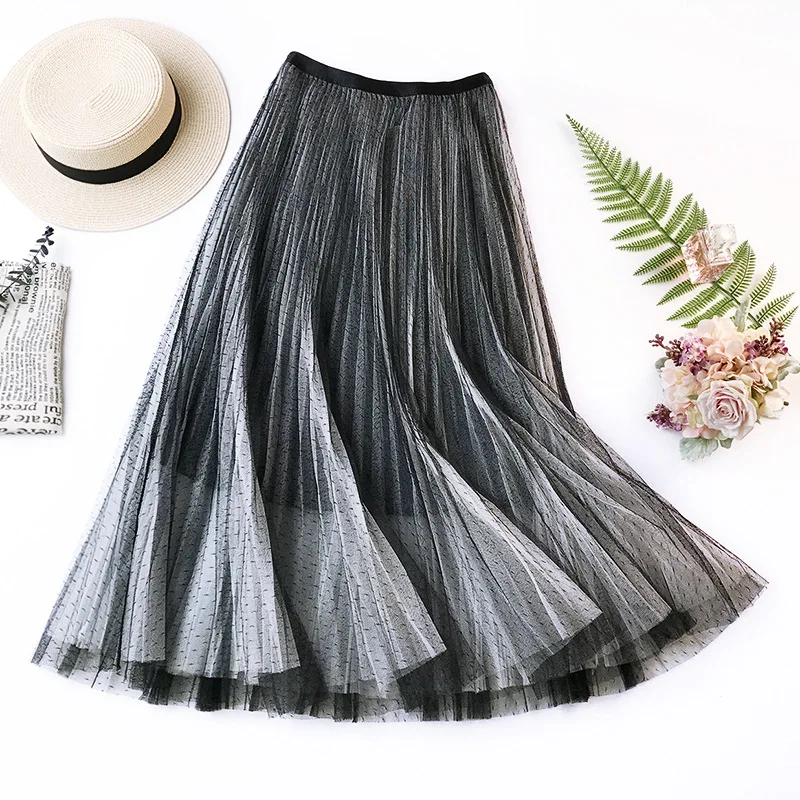 

Show thin atmosphere quality a - line pleated skirt wave point net veil matching skirt perspective posed fairy skirt tall waist
