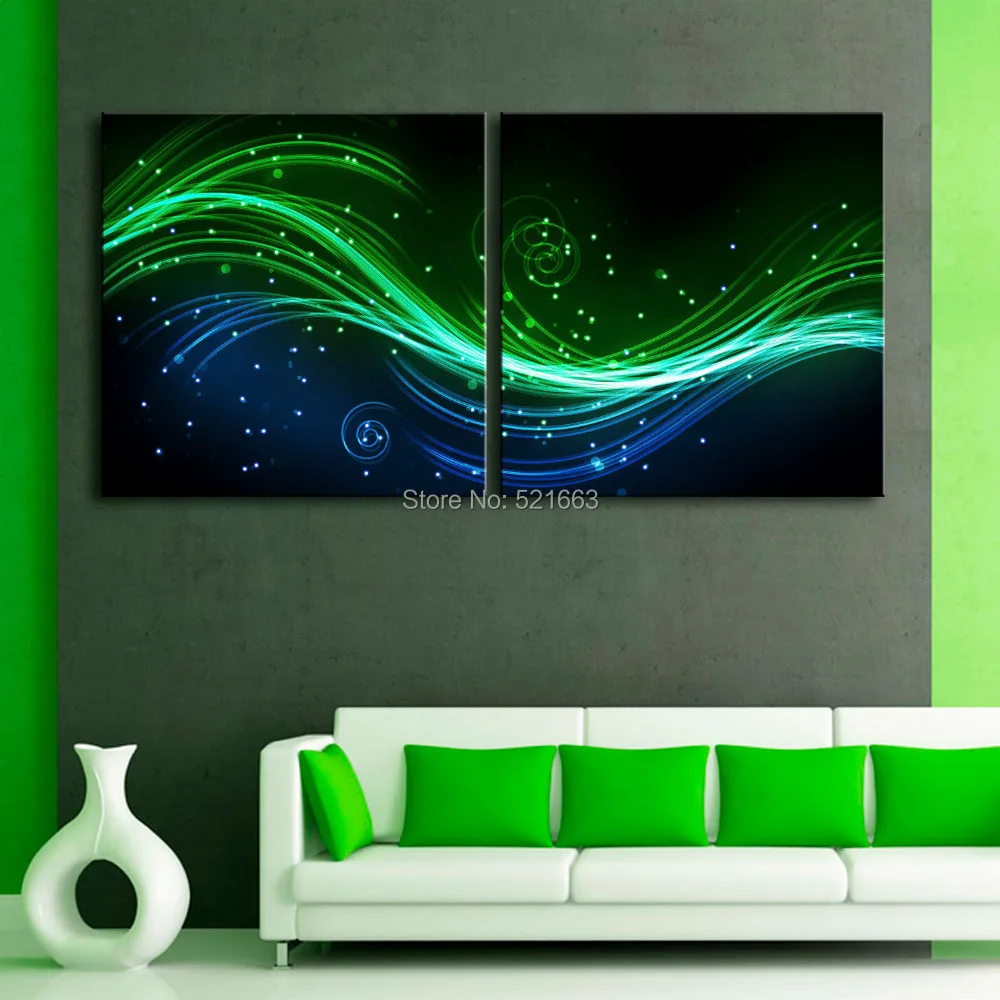 Art Print Stretched LED Canvas Print Green Light LED Flashing Optical