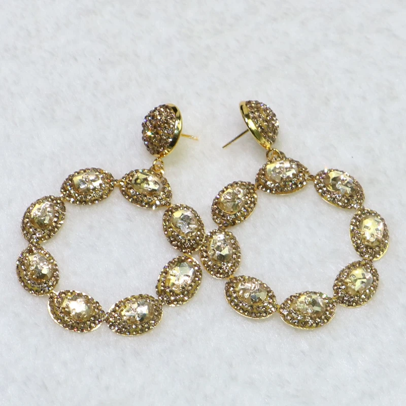 

Gold crystal stone earrings Fashion flower shape Crystal flower earrings Natural stone earrings gift for lady 6076