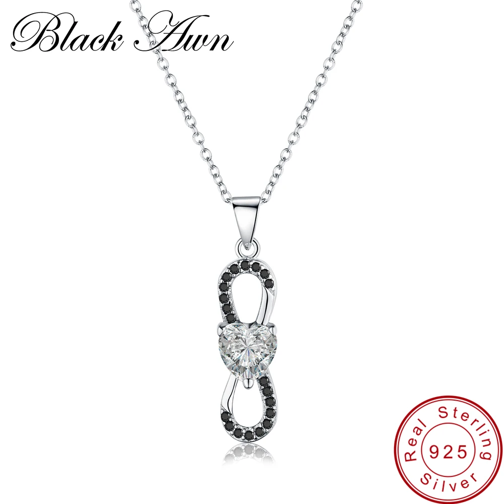 

[BLACK AWN] 925 Sterling Silver Necklace for Women Female Heart Knot Necklaces Pendants Sterling Silver Jewelry P068