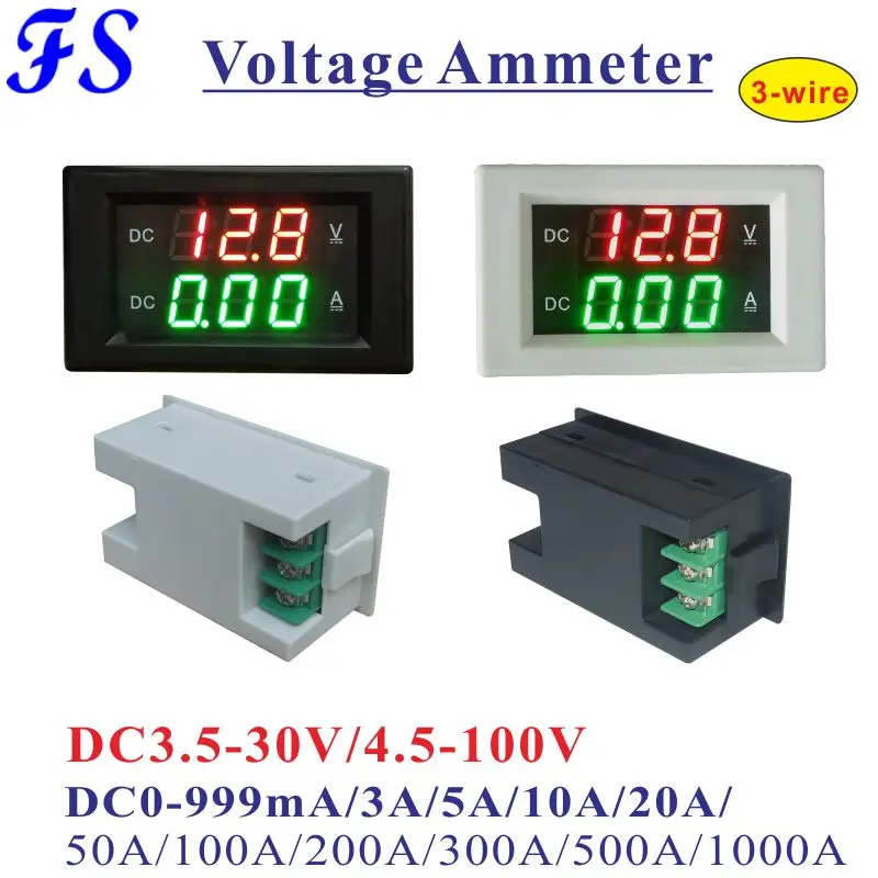 YB4835VA постоянного тока 3,5-30 V 4,5-100 V светодиодный цифровой Напряжение измеритель тока DC 999mA 10A 20A 50A 100A 200A 300A 500A 1000A Вольт Амперметр переменного тока