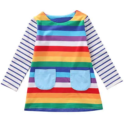 Hot Cute Baby Kids Girls Dresses Long sleeve Striped Clothes Tops dress Party Princess Dress