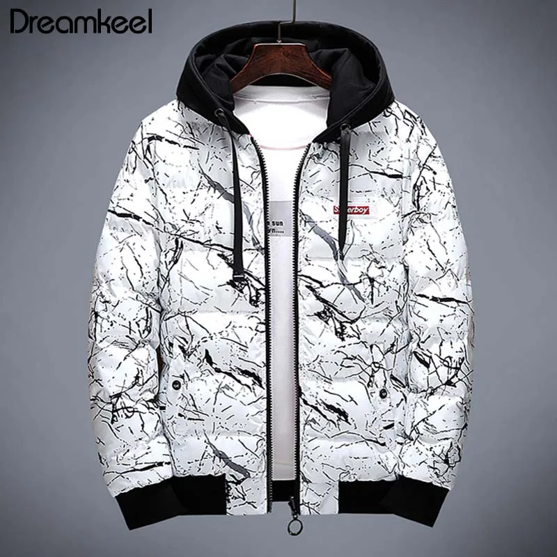

2019 brand winter thick white duck down men's casual down jacket coat fashion camouflage hooded down jacket white black Y