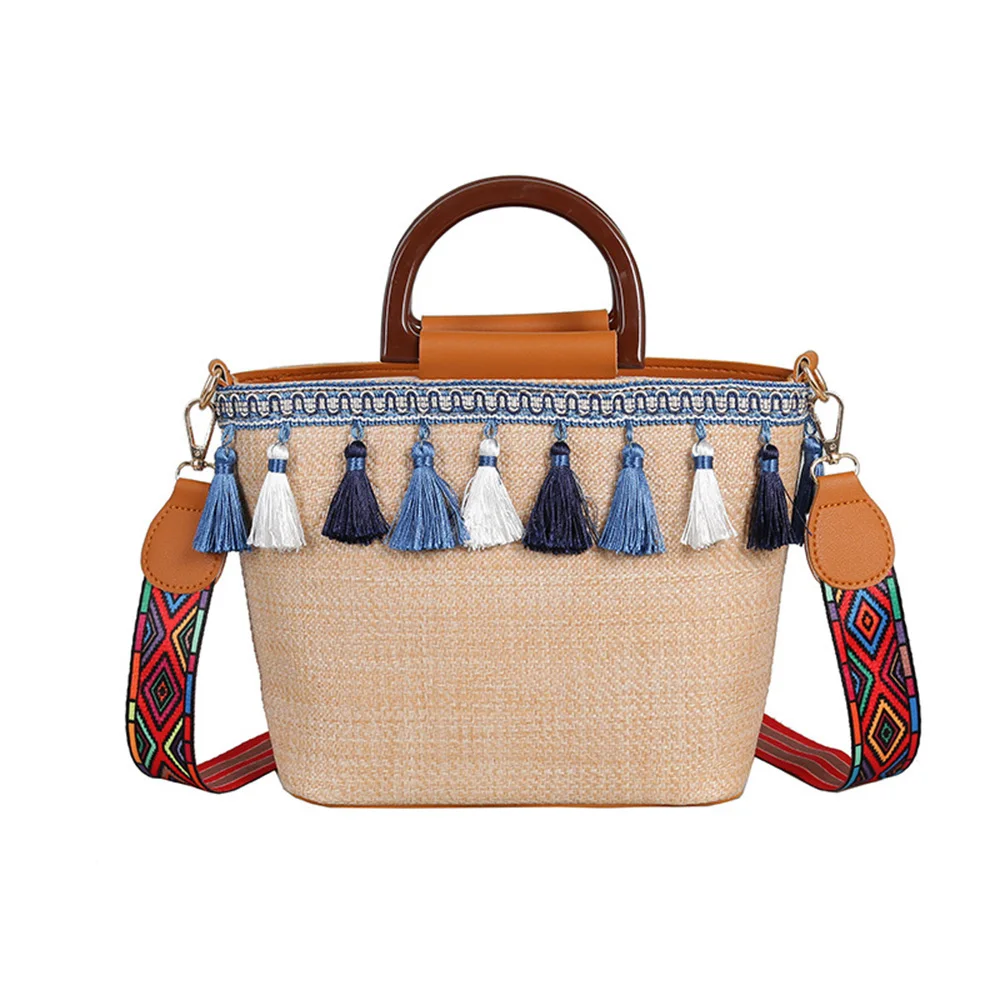

Women Straw Bag Leather Handbag 2019 Summer Rattan Bags Boho Beach Luxury Designer Lady Totes Sac a Main Crossbody over Shoulder
