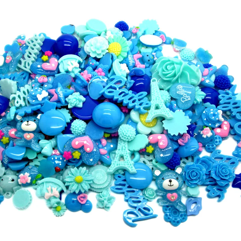

LF 100Pcs 10-36mm Blue Series Mixed Resin Cabochon Flatback Decoration Crafts Embellishments For Scrapbooking Diy Accessories
