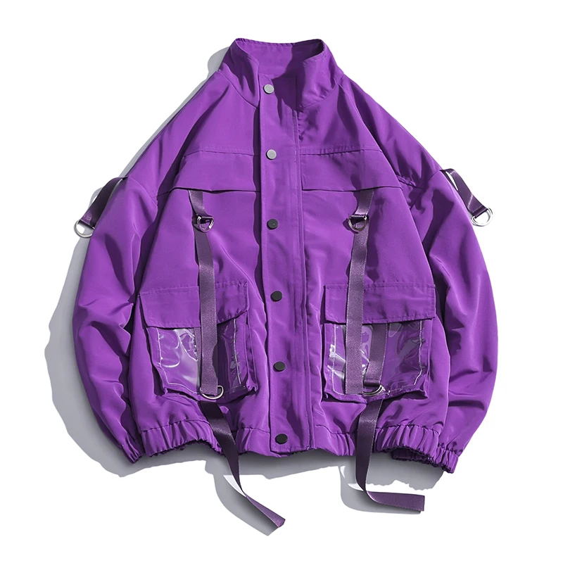 2021 Men Military Jacket Coats Casual Windbreaker Ribbons Pockets Men's Overalls Bomber Jacket Hip Hop Streetwear Man Outwear
