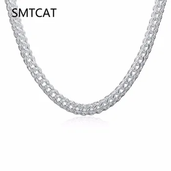 

SMTCAT 2018 necklace chokers Sterling Silver 925 full circles links 10mm wide mesh men's women chains necklaces jewerlly colar