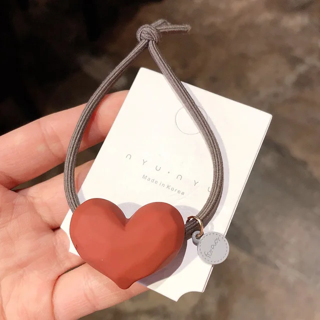 Ruoshui Heart Scrunchies For Woman Girls Hair Ties Sweet Lovely Hair Accessories Elastic Hairband Ornament Hair Gum Girl Holders wine red