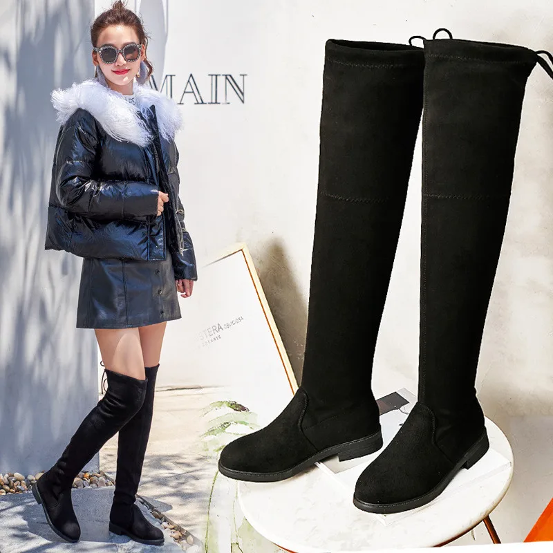 

2018 winter hot new thigh high boots stretch long boots ladies snow boots flat shoes women over knee high boots women Z1