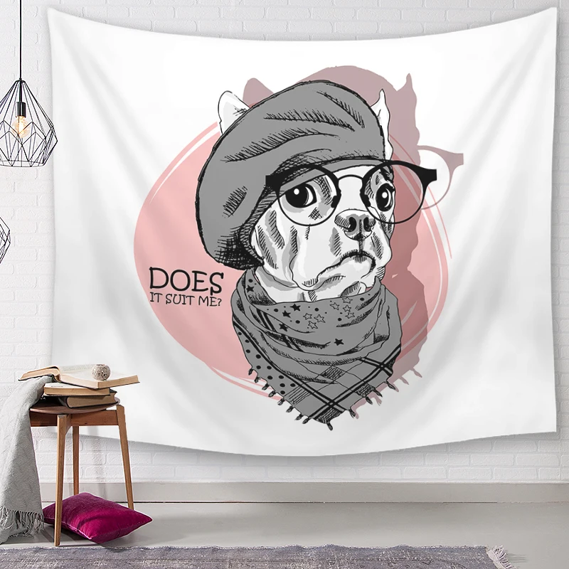 

Cartoon Dressed Dog Printed Mandala Tapestry Wall Hanging Wall Decoration Hippie Tapestry Beach Throw Towel Yoga Mat