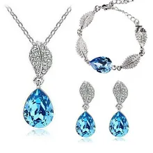 Горячая распродажа, продвижение, модный посеребренный австрийский кристалл, капля воды, ожерелье/серьги-гвоздики, браслет, свадебные ювелирные наборы