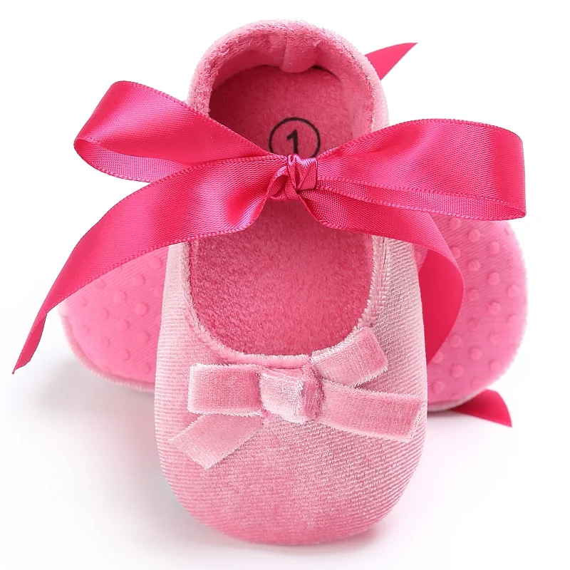 5 Colors Spring Newborn Baby Girls Newborn Princess Style Bowknot Shoes Bow Silk Ribbon Soft Soled Footwear First Walkers