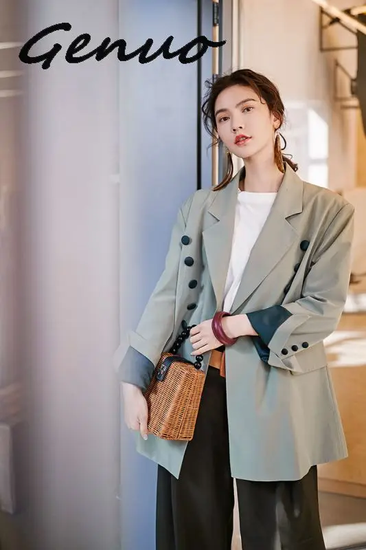 Genuo 2019 New Niche Fashion OL Blazers For Women Spring Female's Notched Long Sleeve Contrast Color Casual Jacket YG61402