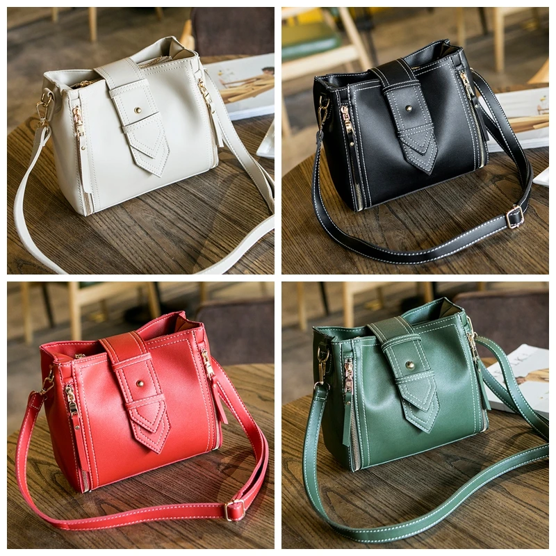 SUNNY SHOP Fashion Ladies Bucket Bag PU Leather Shoulder Bag Small Mini Messenger Bag for Women Bucket Crossbody Bag Zip Design