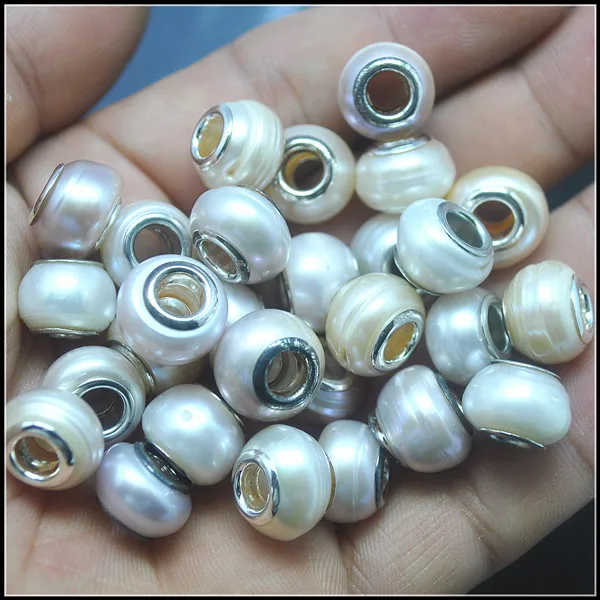 

3 PCS European beads freshwater pearl big hole beads for shaballa beads size 8x12mm hole size 5mm for women bracelets