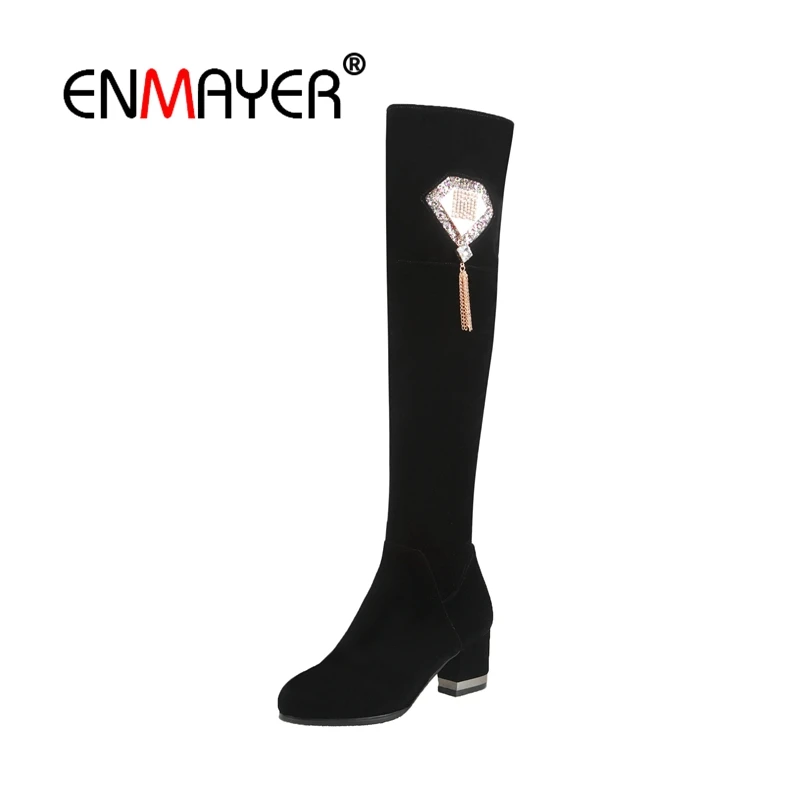 

ENMAYER Women Ankle Boots Fashion shoes Round toe Snow Boots Lady Solid Med heels Shoes Size 34-40 Causal Winter Warm CR1857