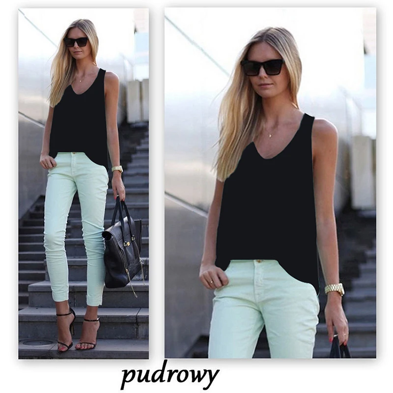 

Women's V Neck Sleeveless Loose Chiffon Tank Top