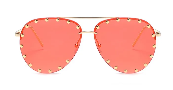 Женские солнцезащитные очки пилота с металлическими заклепками, женские роскошные индивидуальные очки с заклепками CCSPACE, брендовые дизайнерские очки, солнцезащитные очки UV400 - Цвет линз: C4 gold red
