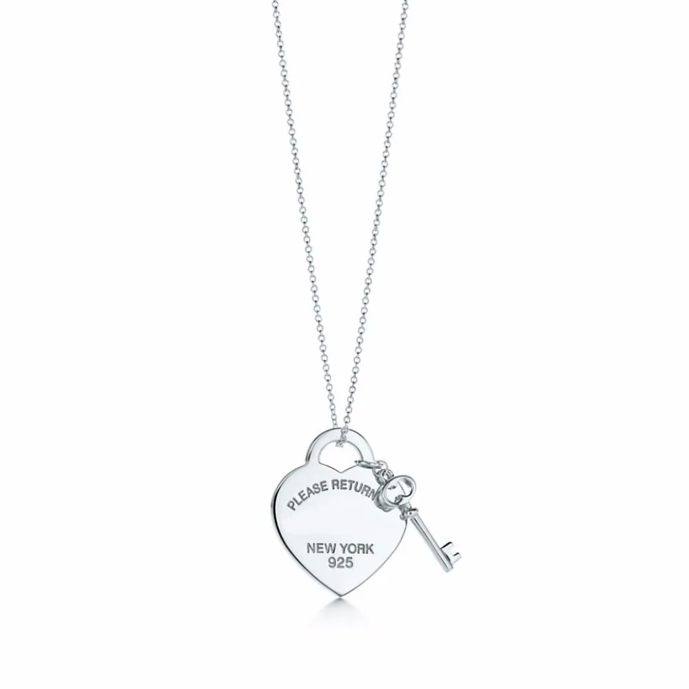 

100% Fashion Romantic Double Pendant In Sterling Silver Heart-Shaped Key Chain Necklace Elegant Clavicle Chain TIFF Classic logo