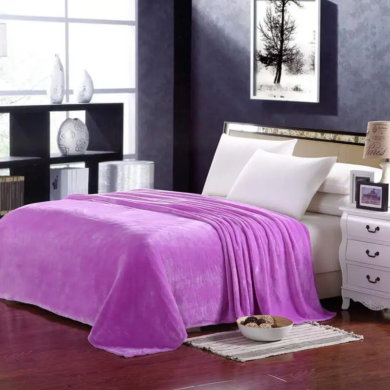 Красный сплошной цвет покрывало одеяло мягкие и удобные фланелевые 4 размера - Цвет: Фиолетовый