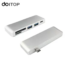 DOITOP 5 в 1 тип-c к USB 3,0+ SD+ TF считывание карт конвертер тип-c USB 3,0 концентратор разветвитель Зарядка Синхронизация данных кардридер для MacBook