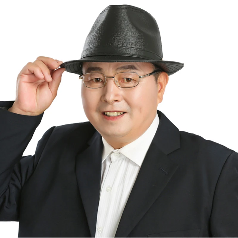 2018 New Spring Winter 100% High Quality Sheepskin Leather Jazz Cap Panama Hats for Men Fedora Hat Genuine Fedoras |