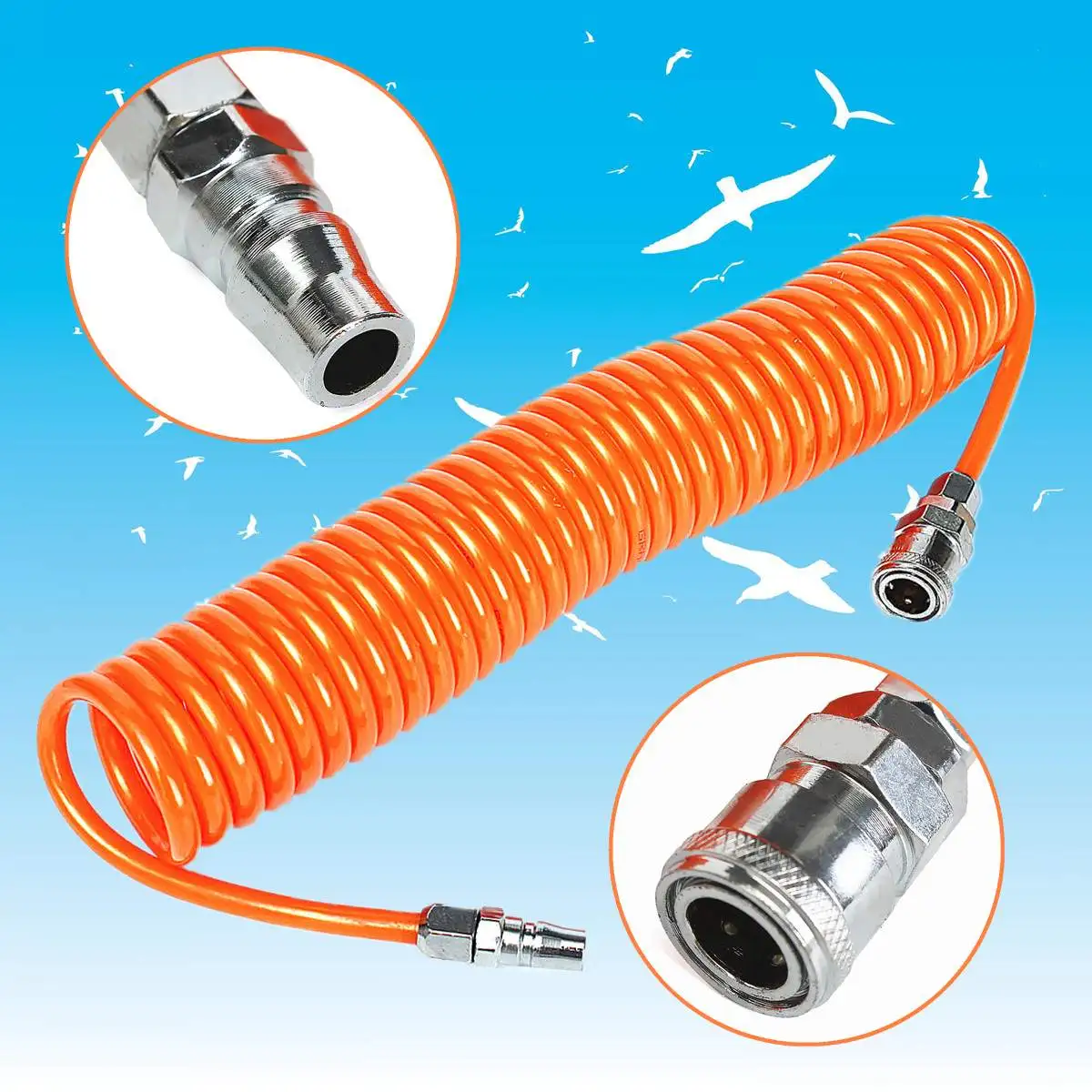 

6M 19.7Ft 8mm x 5mm Flexible PU Recoil Hose Spring Tube For Compressor Air Tool Pneumatic Parts