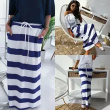 HIRIGIN Женская юбка с высокой талией, в полоску, деловая длинная юбка, летние облегающие женские юбки