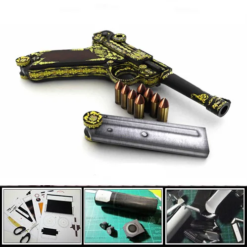 3D Paper model Gun Pistol WWII Germany Luger P08 Pistol 1 1 Military Weapon Magazine 3d