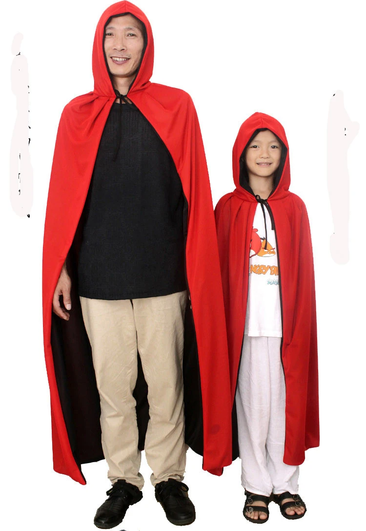 Free shipping Adult(150cm),children(110cm) black RED Capes with hat,Halloween Costume Theater Prop Death Hoody Cloak