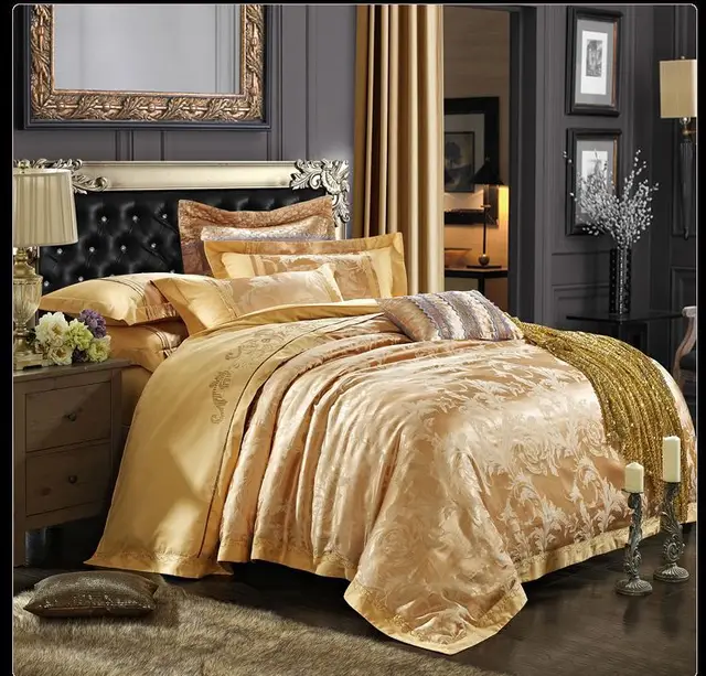 Green/Blue/Gold Satin Bedding Set Home Textile, 4pcs Jacquard Silk ...