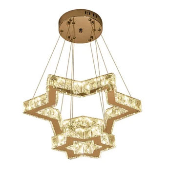 

HAIXIANG LED Dimmable Hanging Drop Light Pentagram Crystal Chandelier Restaurant Lamp Lighting Remote Control Staircase Light