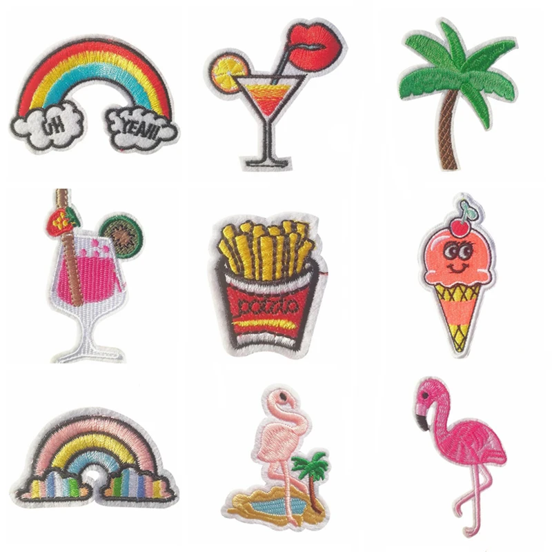 

1 PCS Cartoon Stickers for Clothes Parches Flamingo Rainbow Patch for Backpack Handbag Patches for Clothing Iron Cloth Stripes