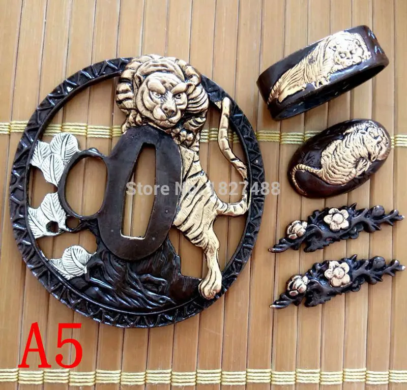 Хороший медный Handguard Tsuba Kashira/Fuchi Menuki для японских самураев катана вакизаши Танто аксессуары для мечей изделия из металла - Цвет: Светло-желтый