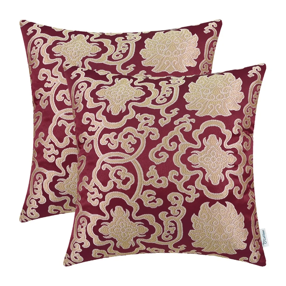 2PCS Square CaliTime Soft Throw Pillow Covers Cases for Couch Damask