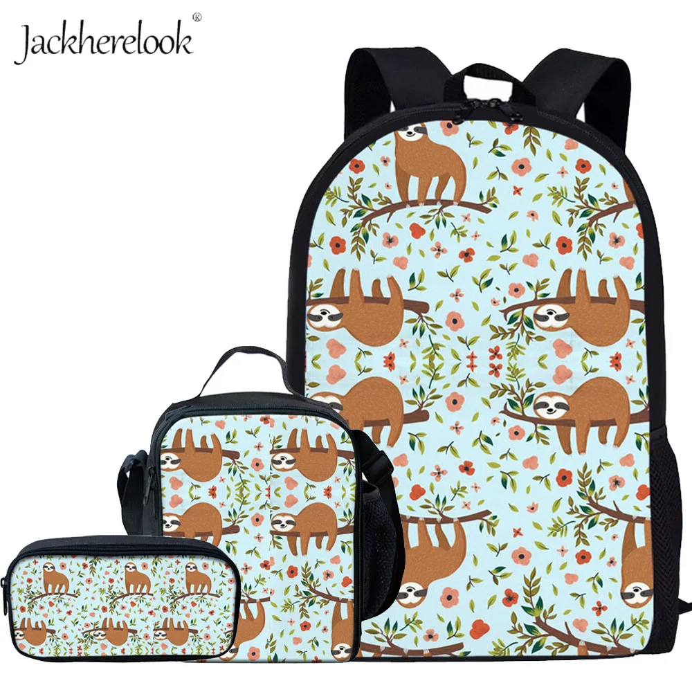 

Jackherelook Cute Girls Floral Sloth Print School Backpack Kids Schoolbag for Teenage Student Child School Bag Shoulder Bags Set