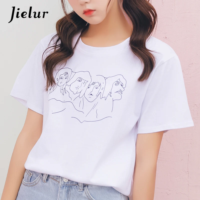 Jielur Harajuku простые белые футболки с принтом уличные летние для отдыха короткими