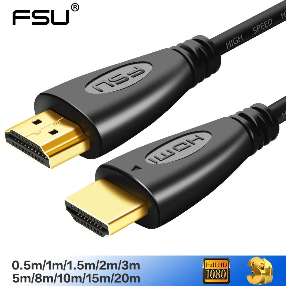 FSU cables de video Cable HDMI 1,4 chapado en oro 1080 p 3D Cable para HDTV del divisor del conmutador 0,5 M 1 m 1,5 m 2 m 3 M 5 m 10 m 12 m 15 M 20 m