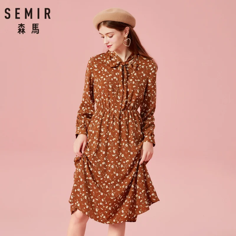 SEMIR женское шифоновое расклешенное платье с длинными рукавами и воротником