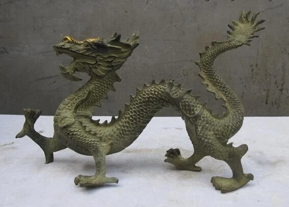 

JP S1134 China Folk classical Bronze Carving arched fins flight dragon zodiac statue Discount 35%