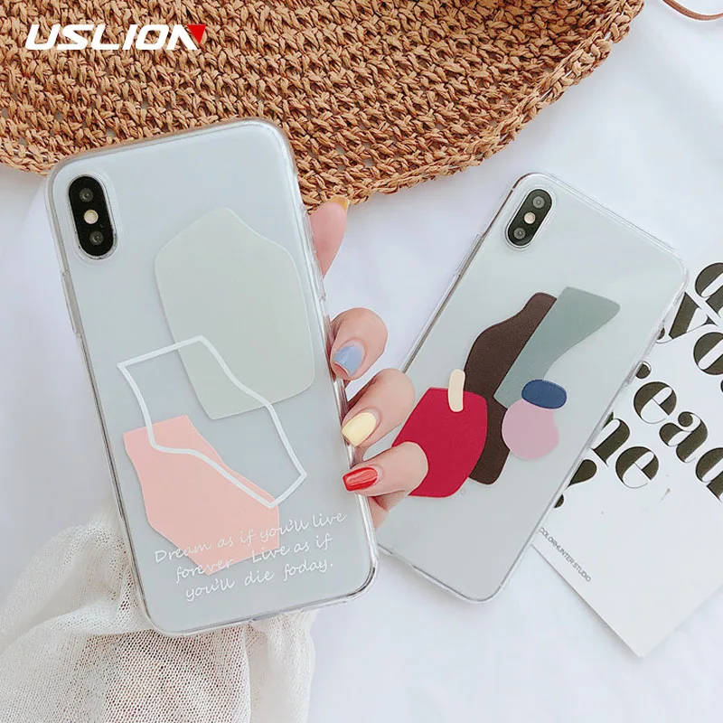 Чехол USLION для телефона iPhone 6 6s 7 8 Plus прозрачные геометрические Мягкие силиконовые