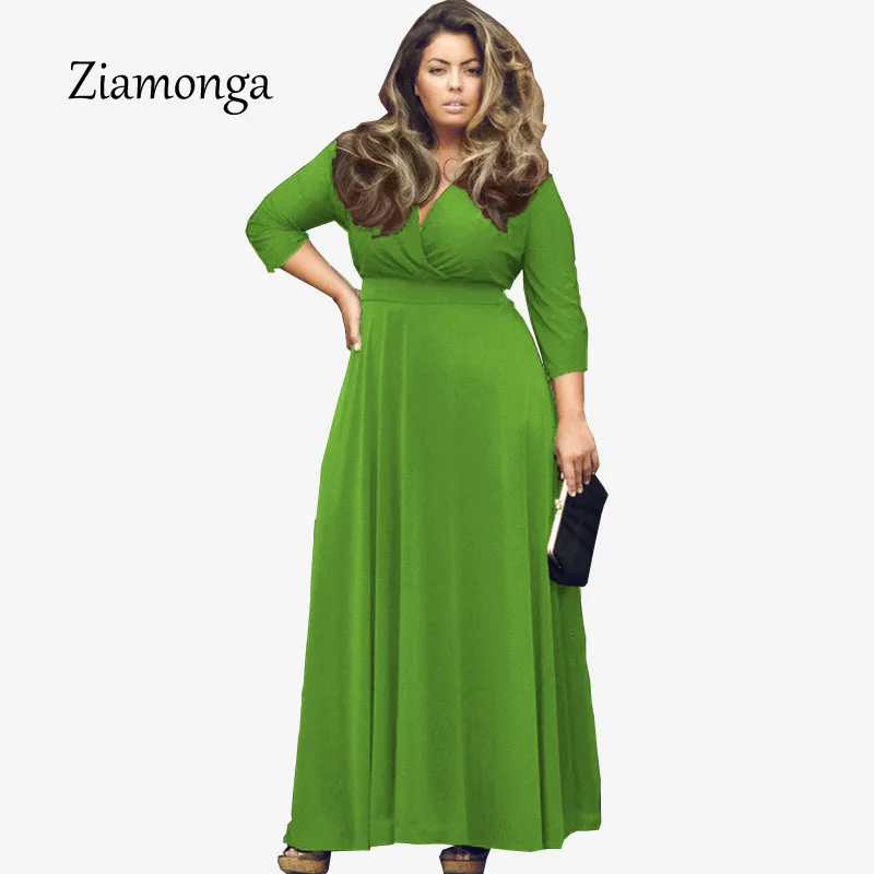 Ziamonga осень-зима большой Размеры Костюмы для женщин; Большие размеры Длинные Макси платья Половина рукава Sexy Вечеринка длинное платье XXXL