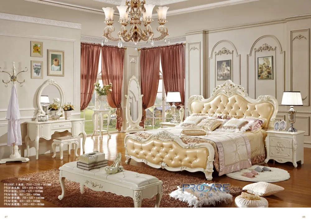 Итальянская французская антикварная мебель Спальня мебель в европейском стиле кожаные King Размеры кровать мебель для вилл класса люкс европейская мебель